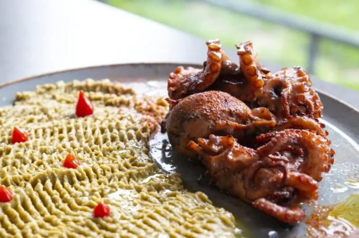 Συνταγή για χταπόδι κοκκινιστό με φάβα