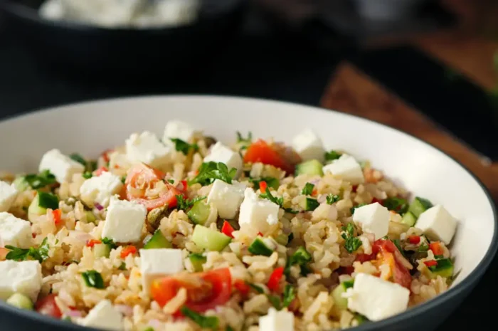 Συνταγή για ρυζοσαλάτα με τα υλικά της χωριάτικης